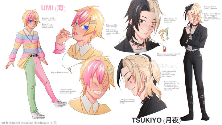 Umi &amp; Tsukiyo Reference Sheet (art by me)